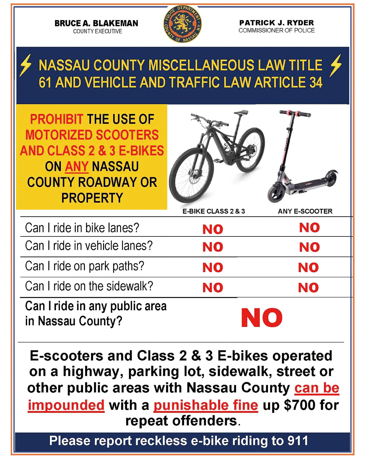 納蘇縣警方日前透過社交媒體宣佈大規模嚴打行動。 納蘇縣警務處臉書圖片