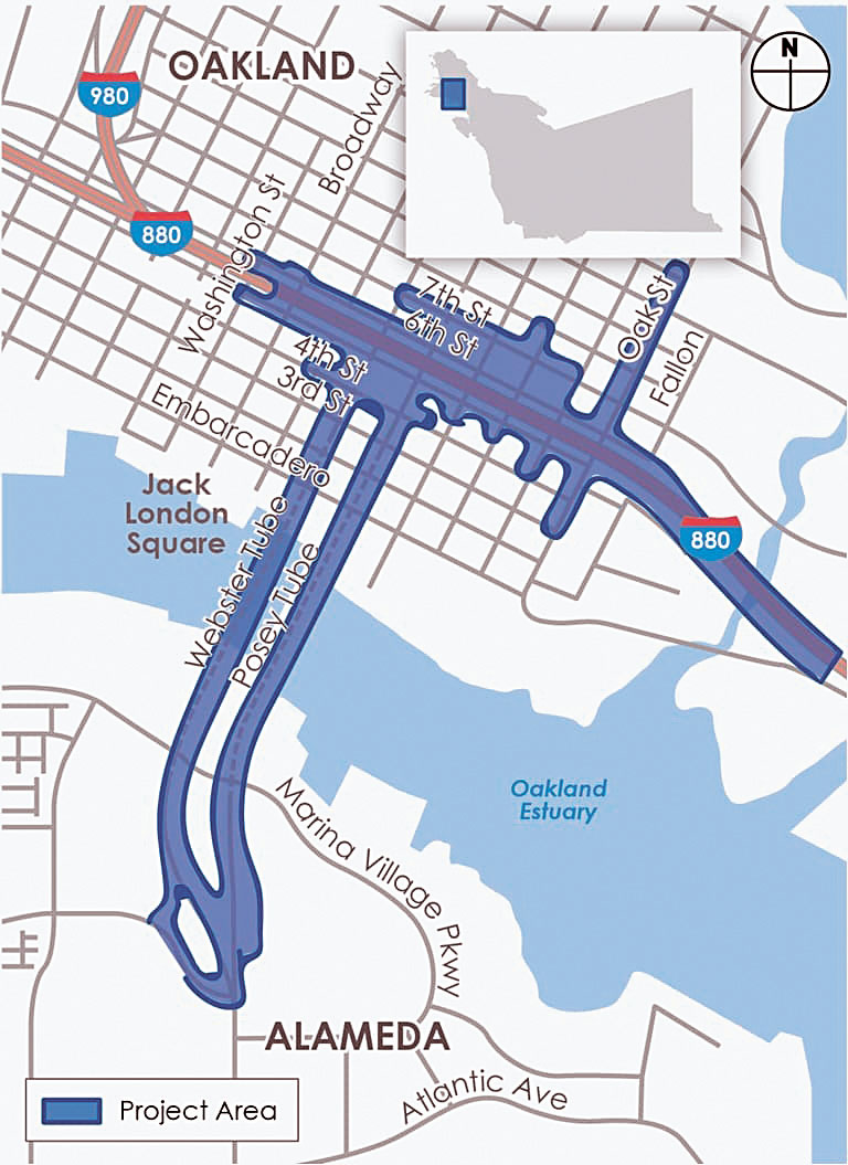 屋崙華埠交通大改造集中在華埠連接阿拉美達市的委士打隧道和波西隧道周圍路段。加州運輸局