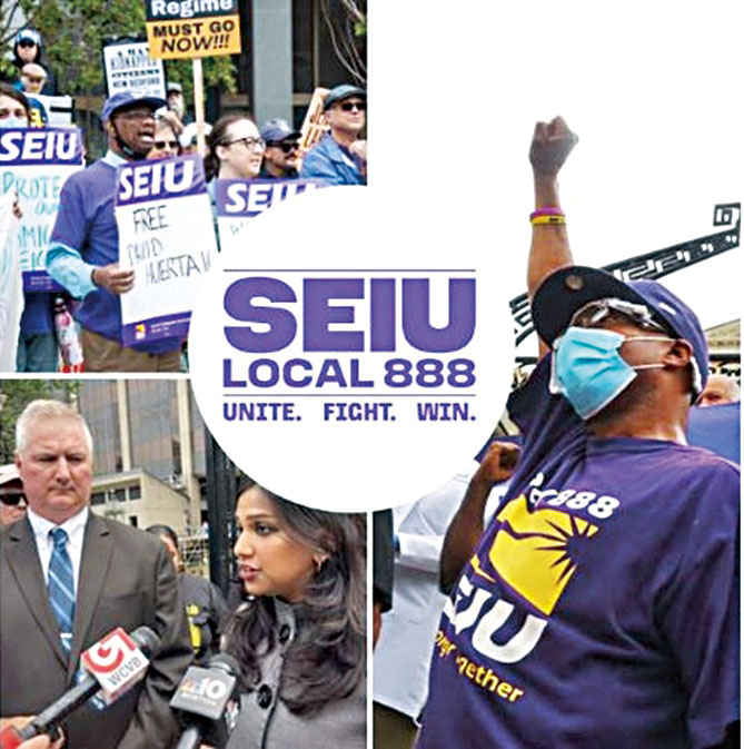 同吳市長達成協議的服務員工國際工會的成員們。