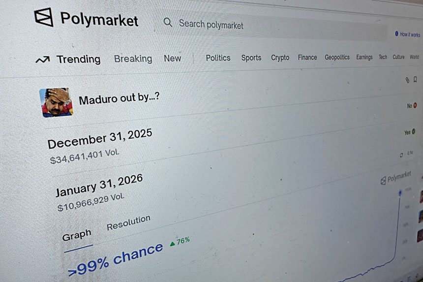 Polymarket賭盤市場頁面。美聯社資料圖