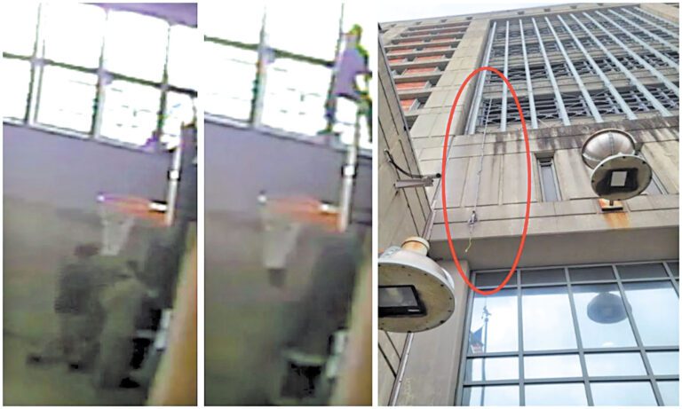 囚犯利用4樓康樂室的窗口垂下細線，鉤住由同夥從街上拋上來的50呎長繩。 法院文件