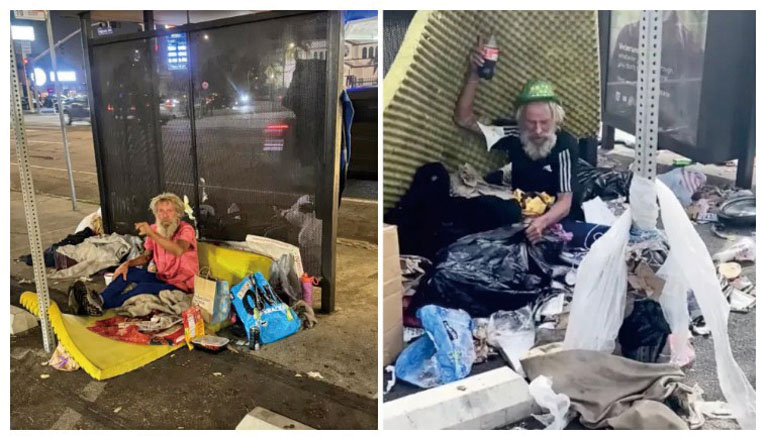 遊民佔據公車站牌。NBC 4