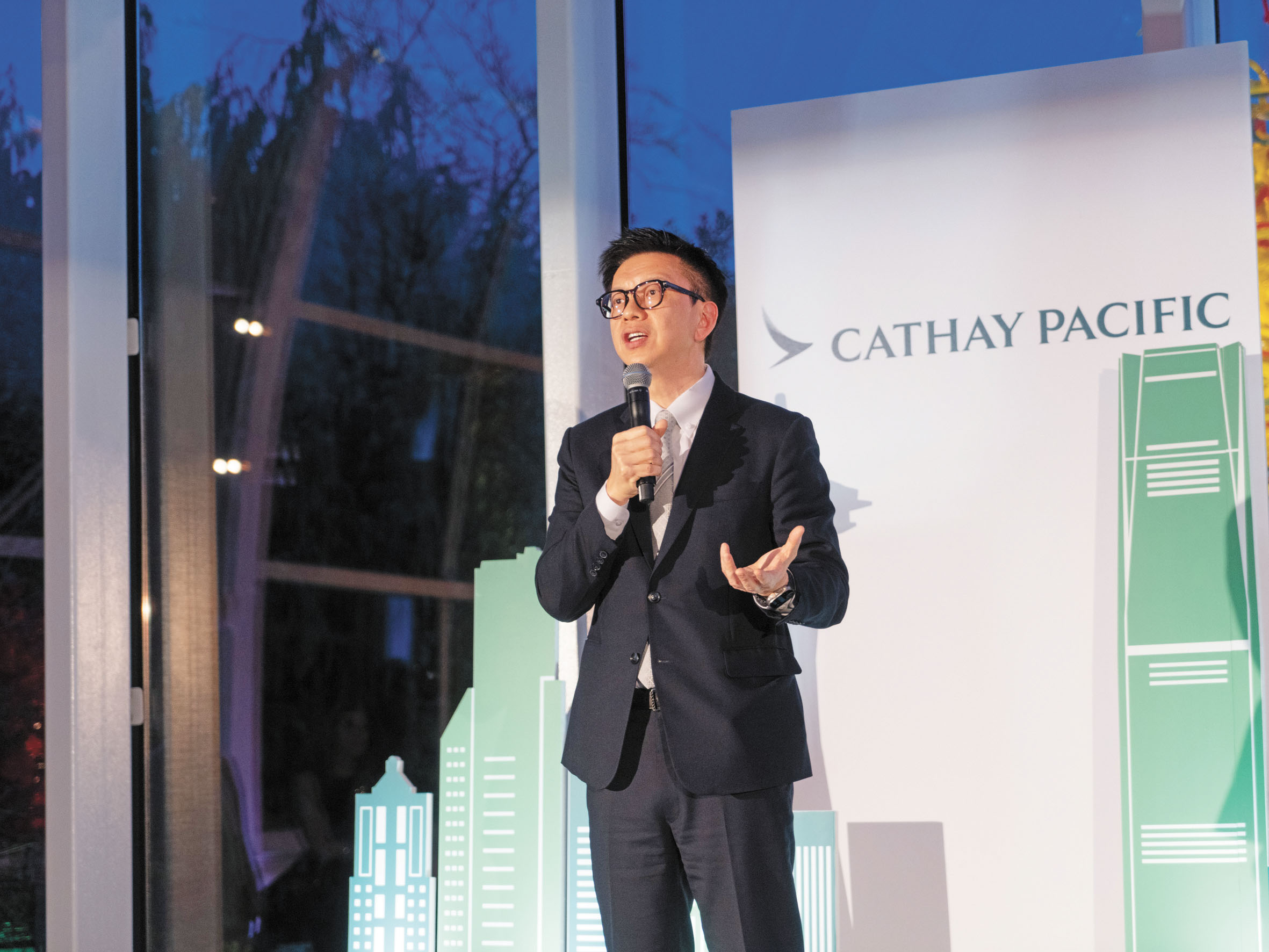 國泰航空行政總裁林紹波於西雅圖復航晚宴上致辭。記者唐曉蘋攝