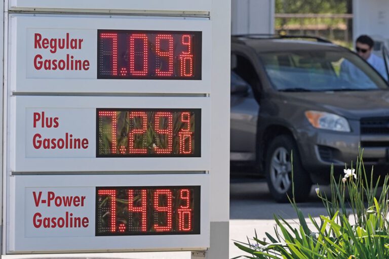 灣區Menlo Park一家加油站的油價。美聯社資料圖