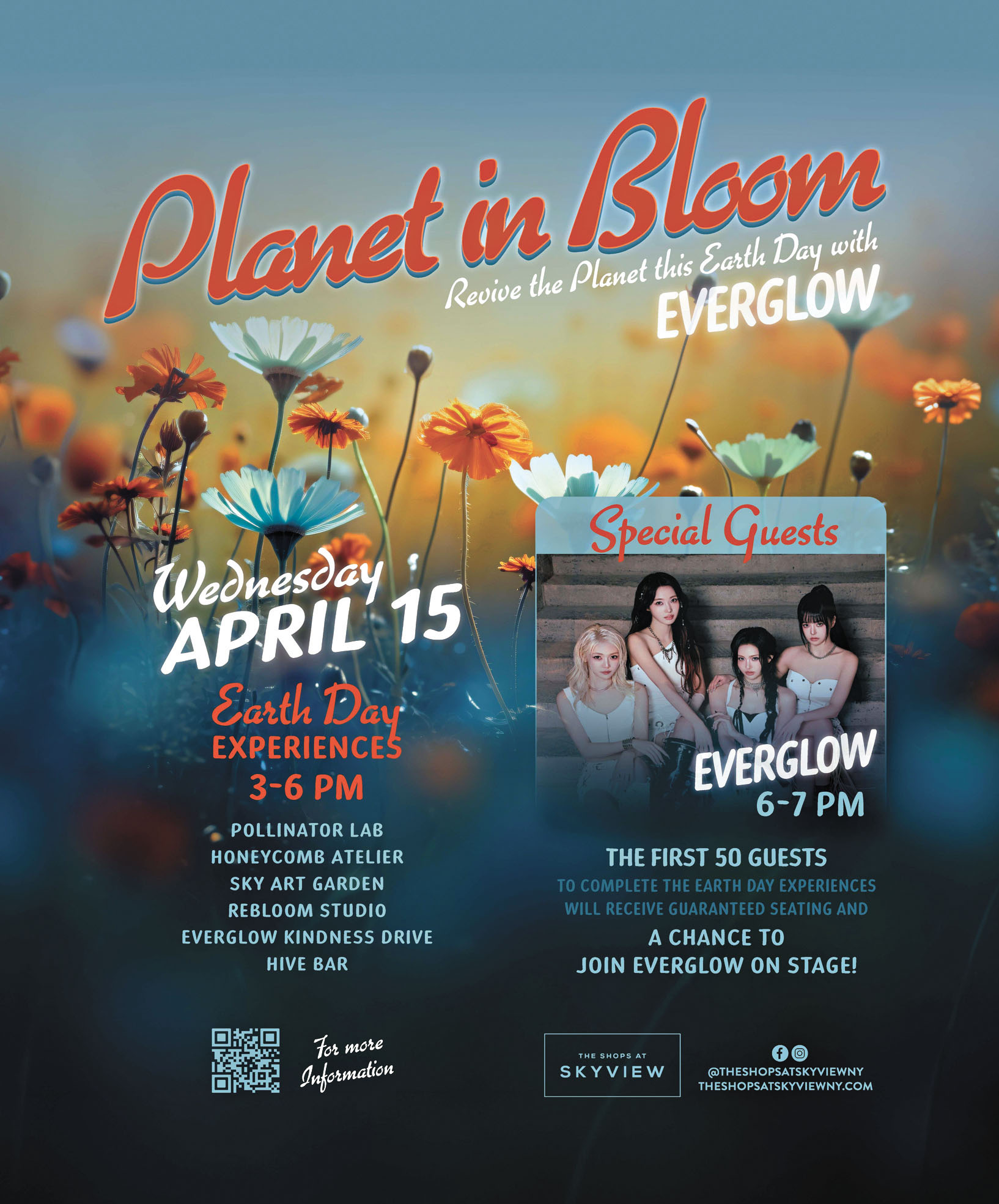 天景購物中心將於4月15日（星期三）下午3時至7時舉辦「Planet in Bloom 花漾地球日」，並邀得韓國人氣女團EVERGLOW 到場參予活動。