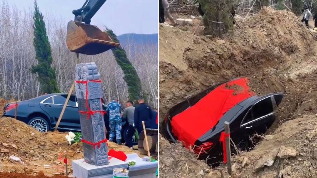 遼寧喪禮現奇觀 百萬奔馳新車連同「8888」車牌被土葬