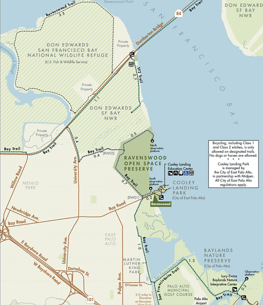 佔地376英畝的雷文斯伍德保護區（Ravenswood Preserve）位於舊金山灣濕地內。Midpen提供