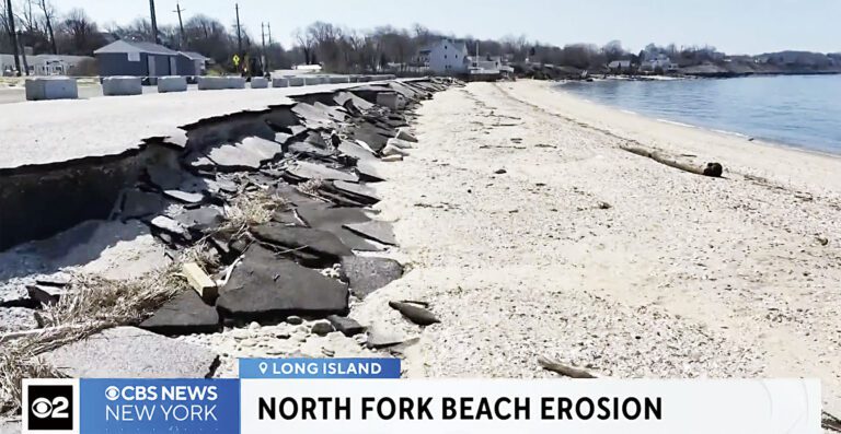 紹索爾德鎮海灘流失大量沙土，今夏將被迫關閉游泳區域。CBS紐約截圖