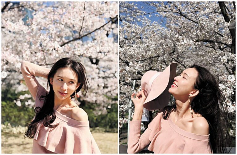 ■林志玲公開賞櫻美照，素顏狀態極佳。網上圖片