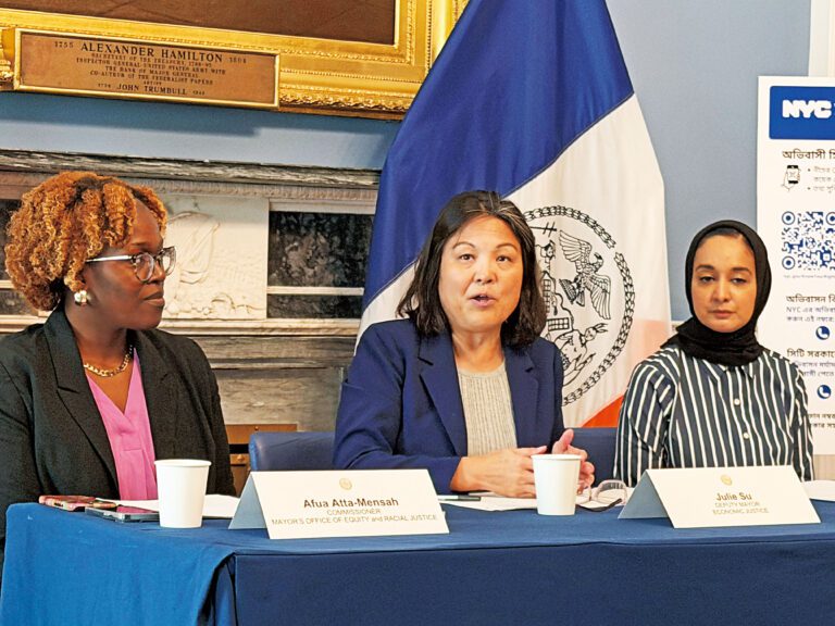 紐約市公平與種族正義辦公室主任Afua Atta-Mensah、副市長蘇維思及移民事務主任Faiza Ali詳述兩項市政新策。