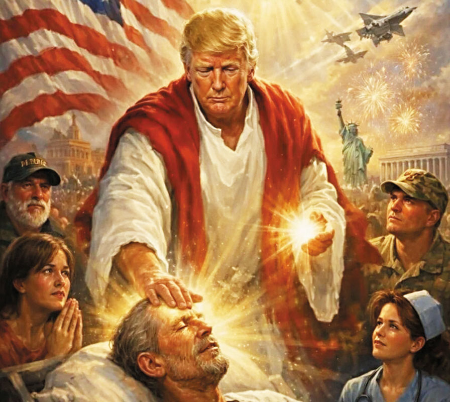 網上流傳一張看似將特朗普描繪成耶穌基督的人工智慧（AI）圖像。網絡圖