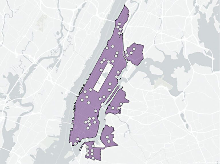 紐約市交通局提議設置電動自行車電池更換櫃的位置。