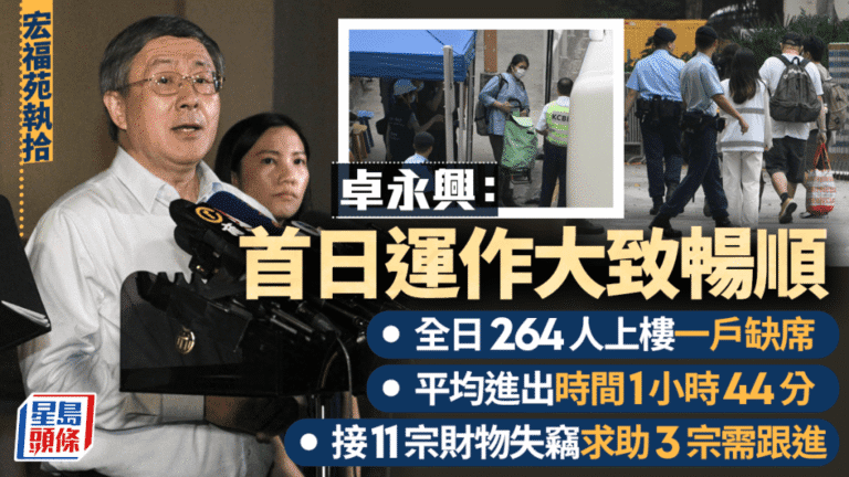 宏福苑居民分批上樓執拾 卓永興總結首日運作大致暢順