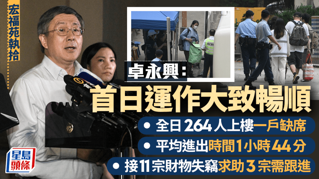 宏福苑居民分批上樓執拾 卓永興總結首日運作大致暢順