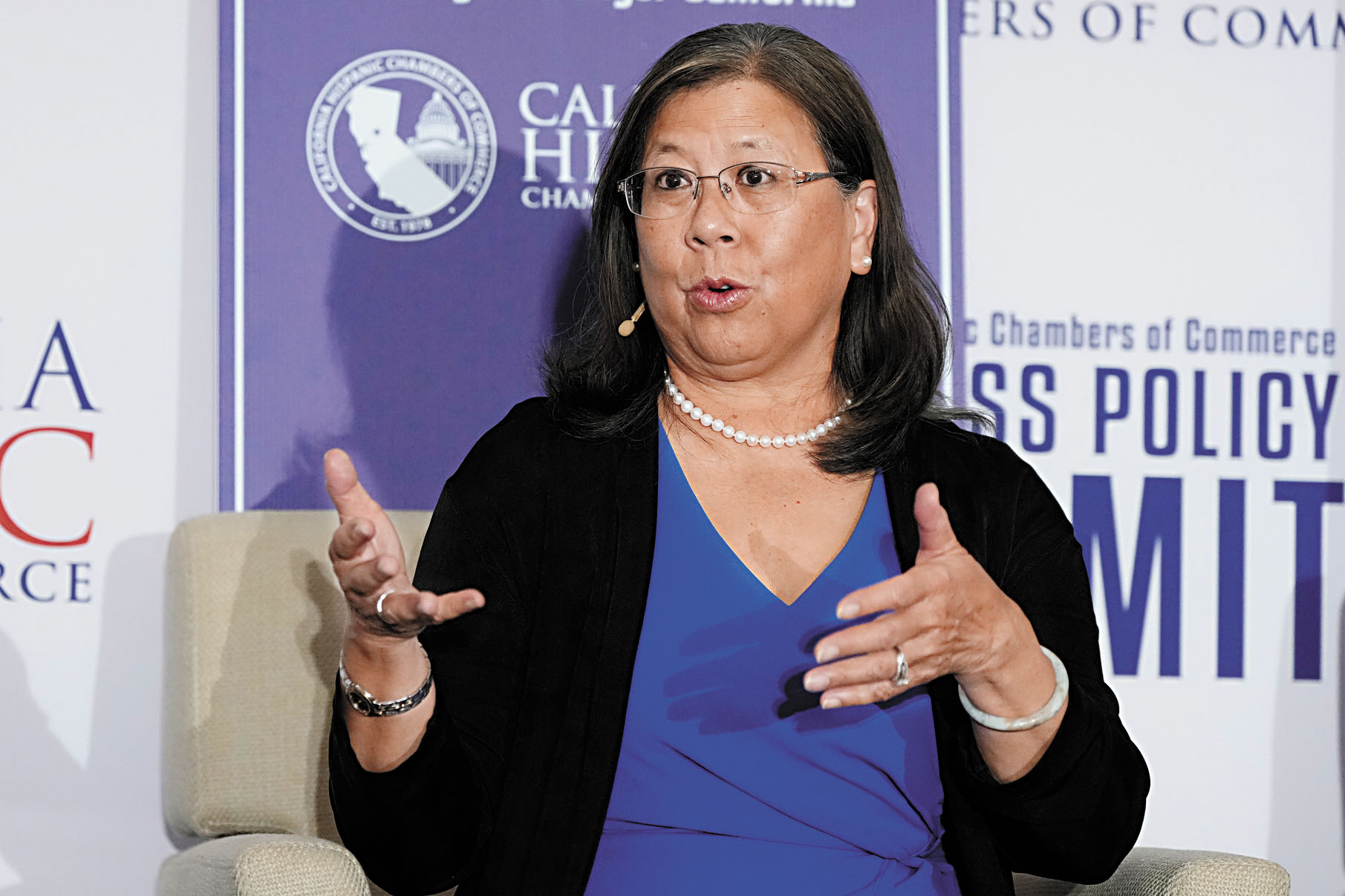 余淑婷14日在沙加緬度出席一場州長候選人論壇。美聯社資料圖片