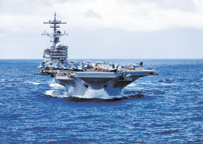 「布殊號」航母戰鬥群已抵達中東，使美軍在該區部署的航空母艦增至三艘。網上圖片