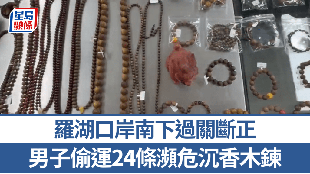 羅湖口岸截獲瀕危沉香木製品 男子攜帶24條手串頸鍊未申報
