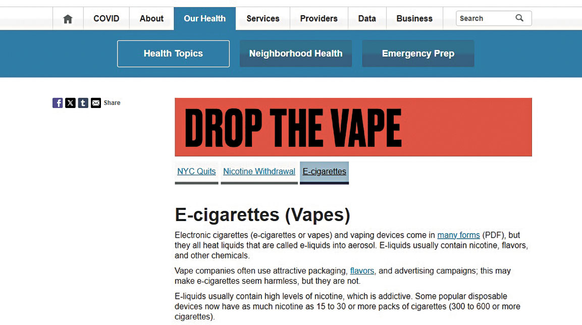 宣傳活動鼓勵年輕人造訪市府網站nyc.gov/vaping,以瞭解可獲得的支援和戒煙治療選項。
