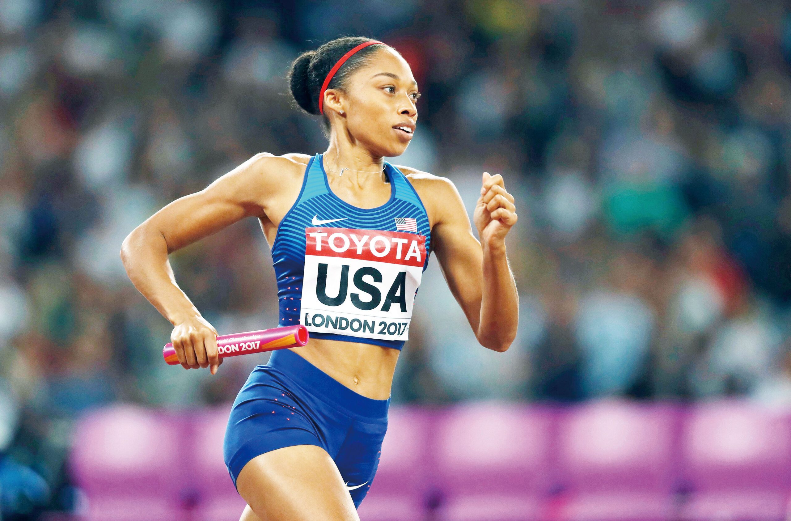 圖為菲利克斯參加2017年倫敦田徑世錦賽女子4x400米接力決賽。 美聯社資料圖片