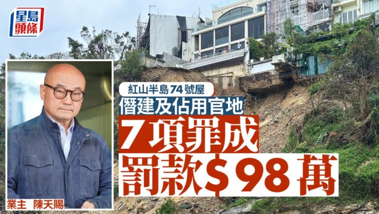 紅山半島74號屋涉僭建及佔官地 業主公司七罪成立罰款98萬元