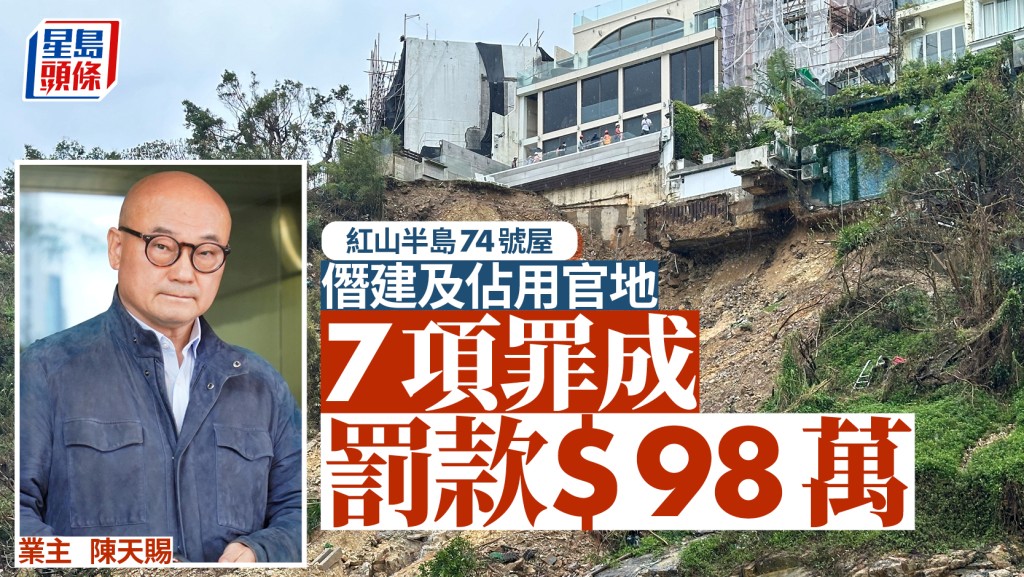 紅山半島74號屋涉僭建及佔官地 業主公司七罪成立罰款98萬元