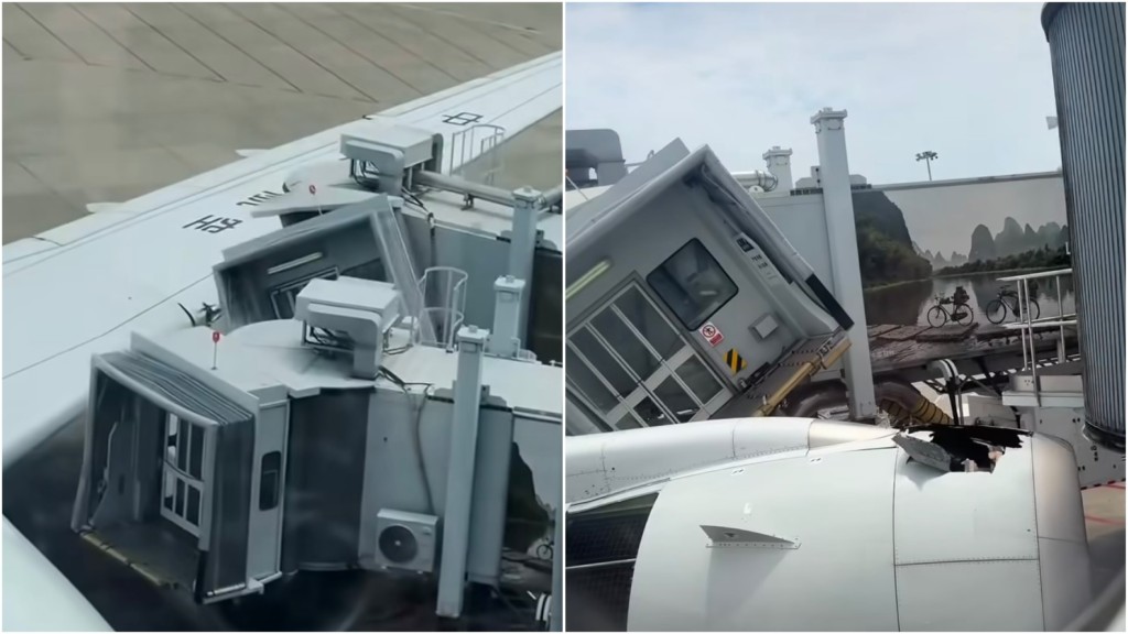 東航客機上海虹橋機場泊位時碰撞廊橋 航空公司稱機械故障