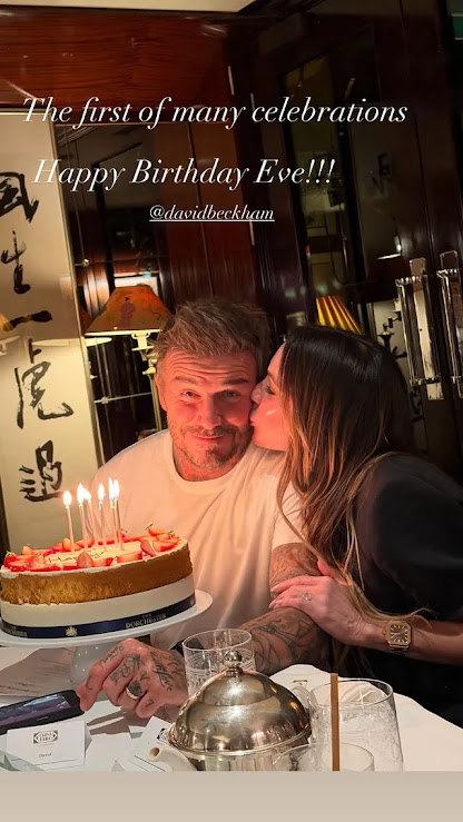 Victoria上載了在碧咸生日前夕送上蛋糕及獻吻的甜蜜瞬間。