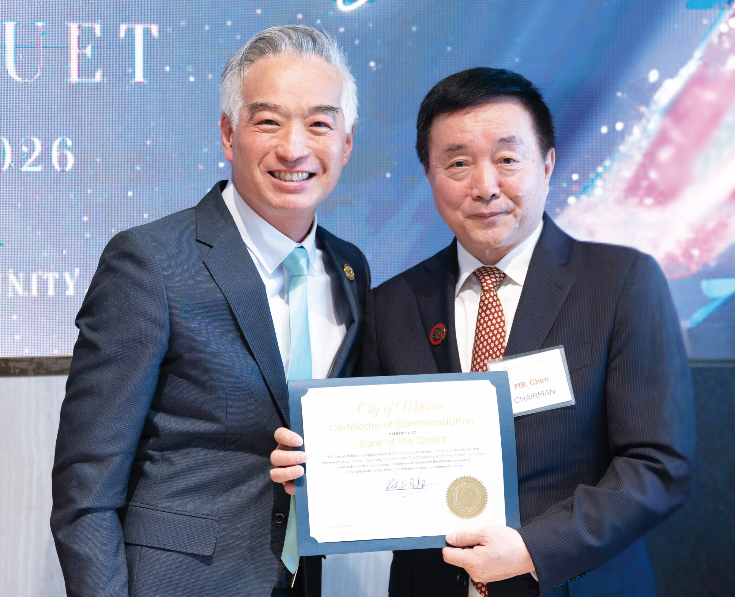 米爾布雷市市議員 Anders Fung 與建東銀行董事長Mr. Chen