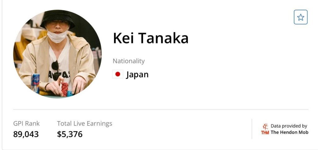 田中圭以Kei Tanaka的姓名報名參賽。