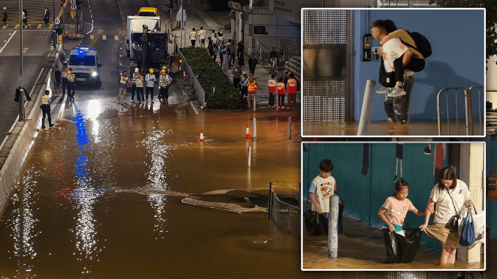 青衣鄉事會路食水管爆裂 馬路變澤國交通受阻