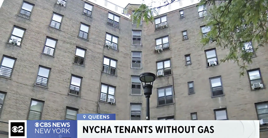 Queensbridge Houses政府樓已中斷燃氣數周。CBS紐約截圖