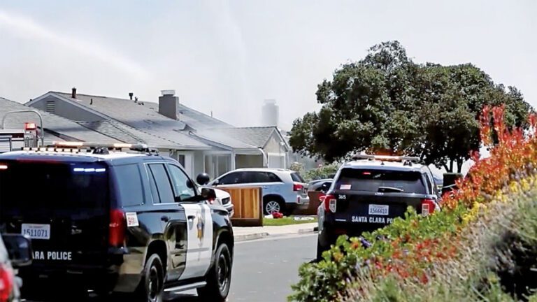 聖他克拉市日前發生槍擊案和火警，警方和消防封鎖現場。KRON4電視畫面