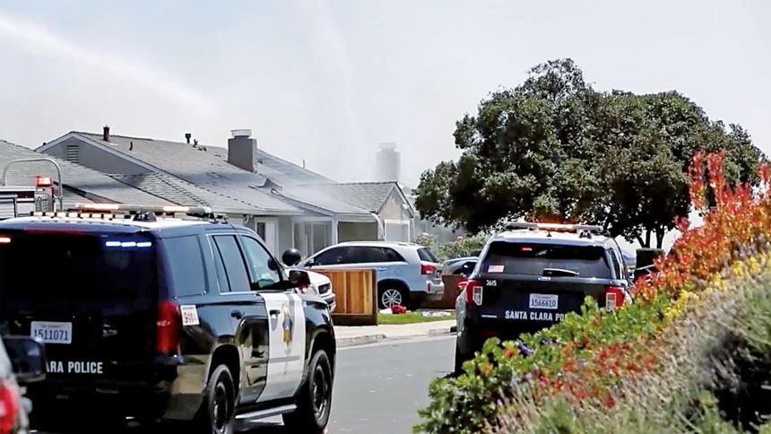 聖他克拉市日前發生槍擊案和火警，警方和消防封鎖現場。KRON4電視畫面