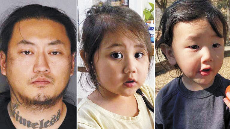 涉嫌殺人男子李卡倫（左）落網，其兩名子女安全尋回。沙加緬度市警察局