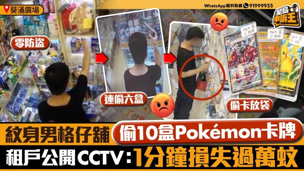 葵涌廣場格仔舖失竊 紋身男涉偷逾萬元Pokémon卡牌