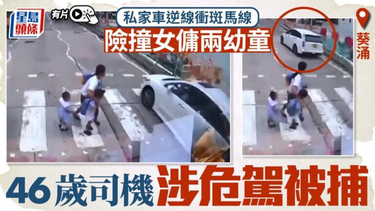 私家車逆線衝斑馬線險撞女傭幼童 46歲司機涉危駕被捕
