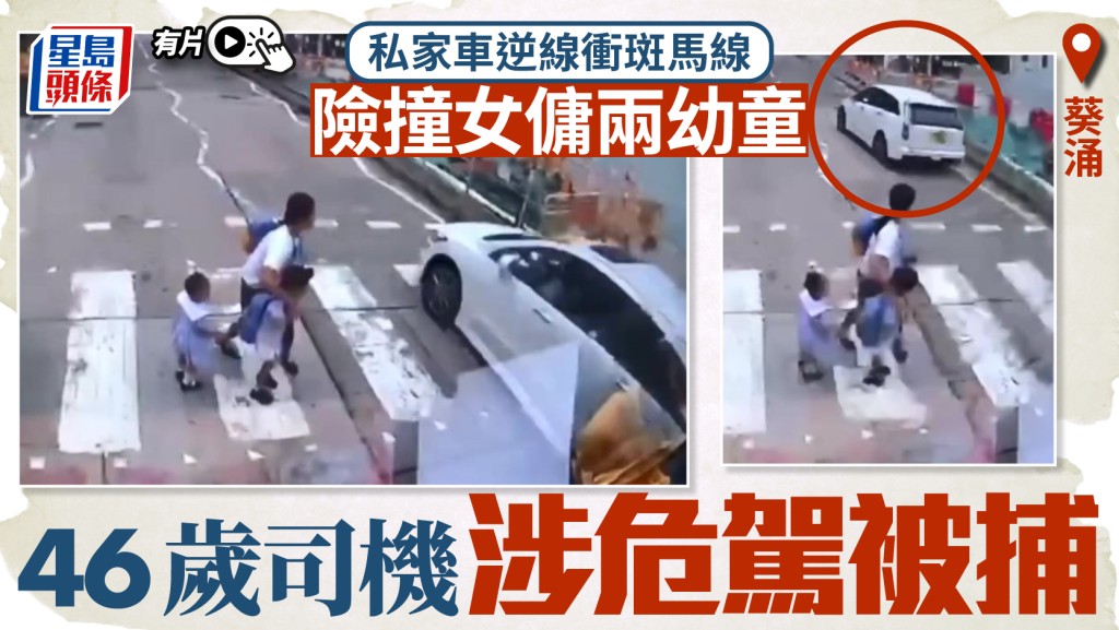 私家車逆線衝斑馬線險撞女傭幼童 46歲司機涉危駕被捕