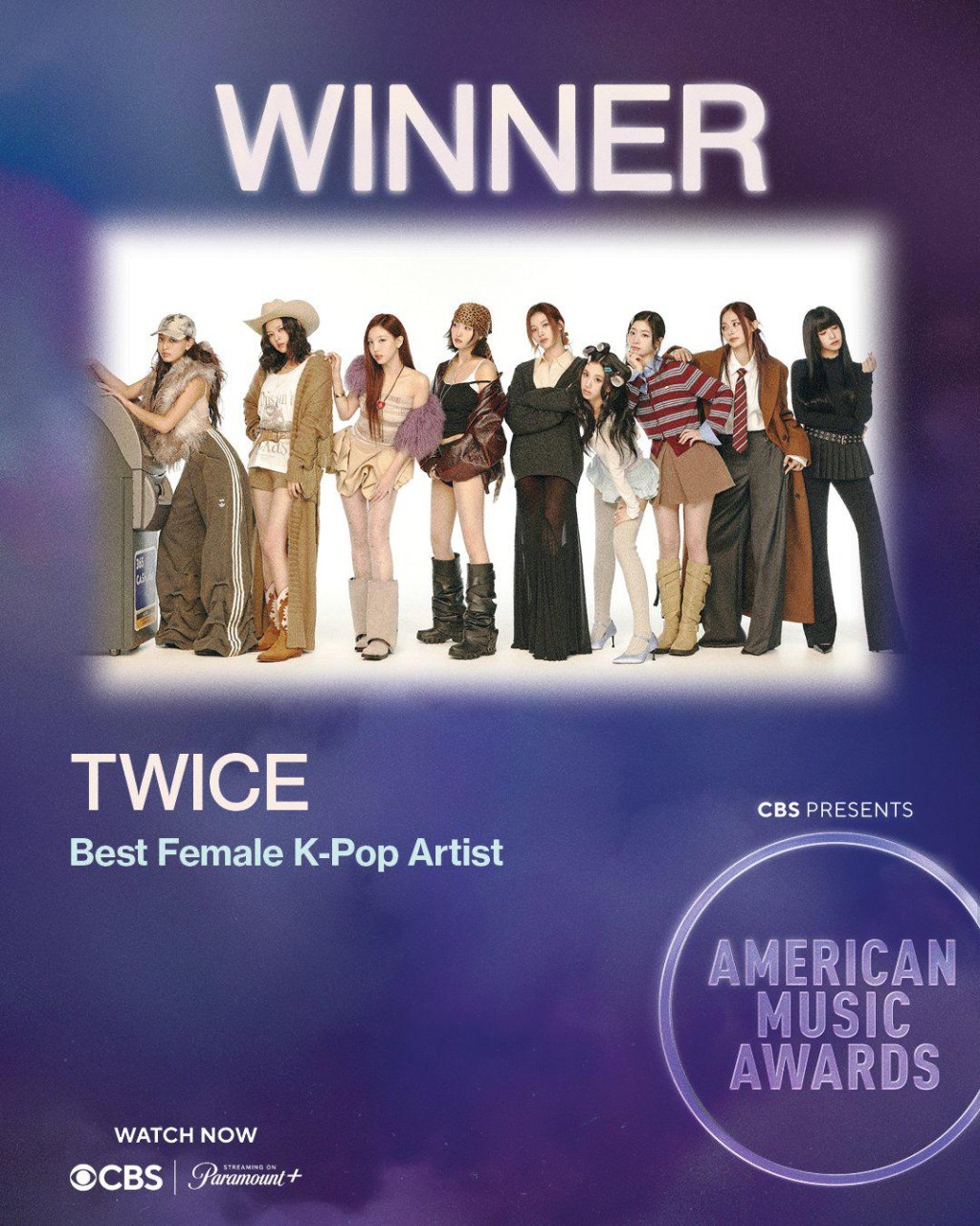 TWICE在AMA贏得最佳K-Pop女歌手獎項。