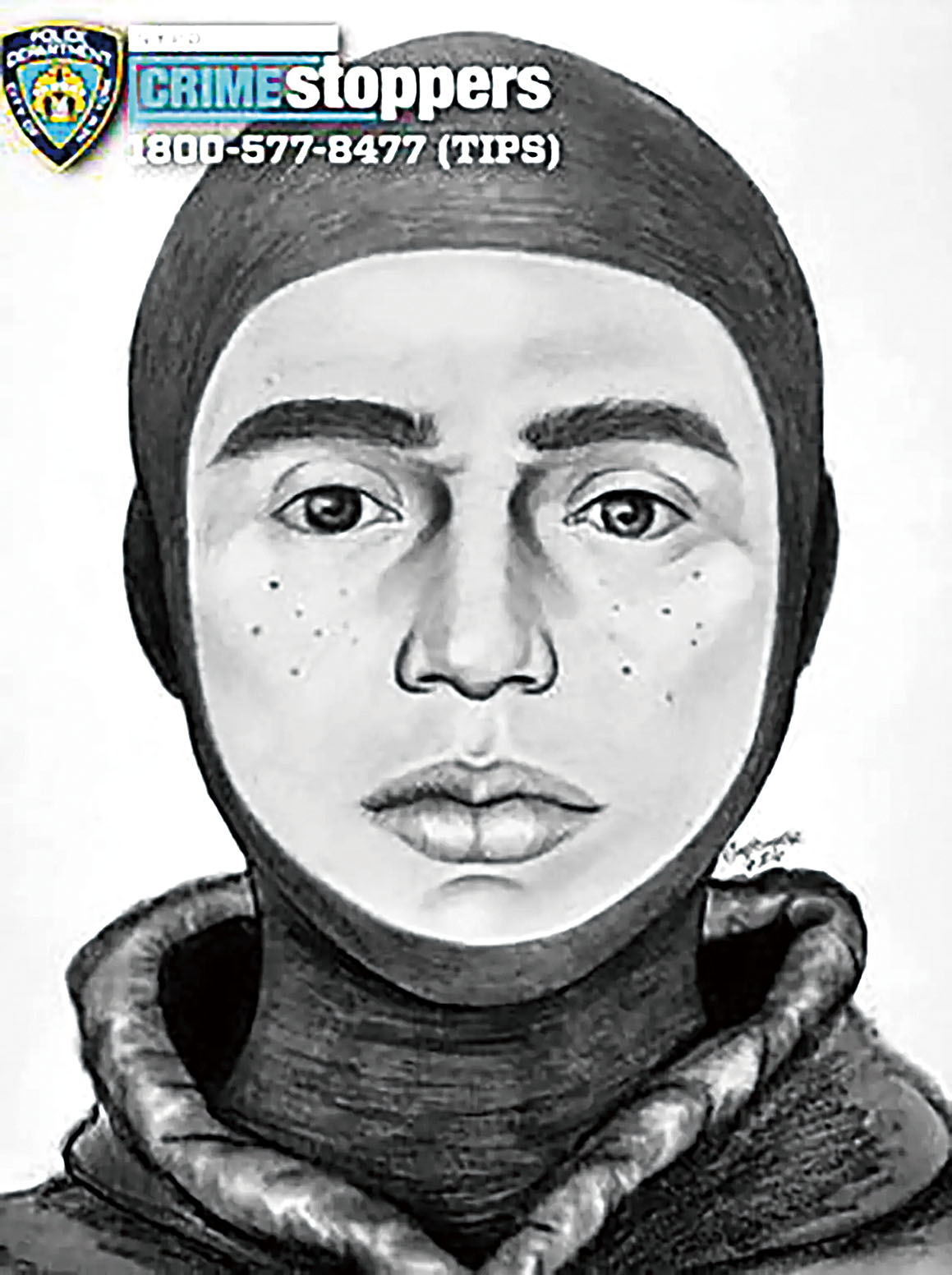 市警發佈涉案嫌犯的素描畫像通緝。 NYPD