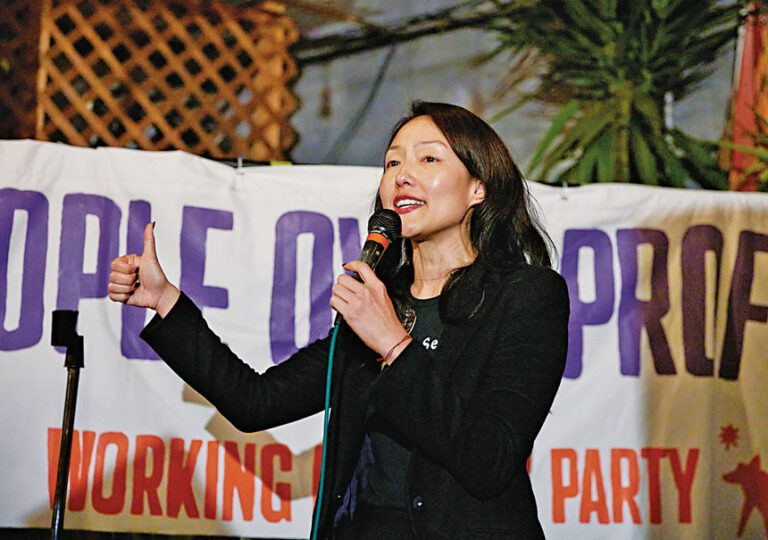 金貞妍在競選派對上講話。本報資料圖/記者彭詩喬攝