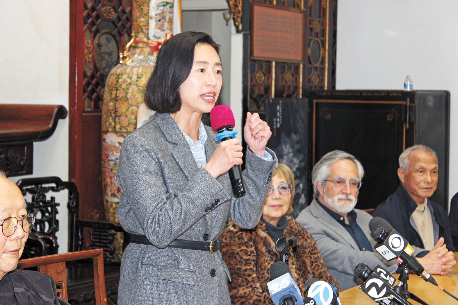 陳詩敏選後出席華埠中華總會館舉行的選後答謝活動，感謝華裔社區在初選鼎力支持。本報資料圖/記者陳程威攝