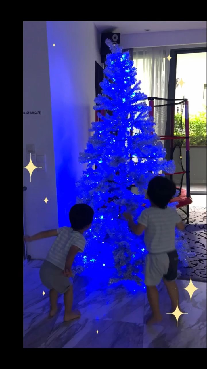 楊采妮每年都會與兒子們一起組裝聖誕樹。