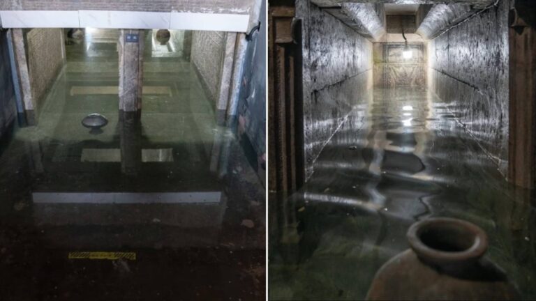 江蘇暴雨致東漢古墓水浸 陪葬品隨水漂流現蹤