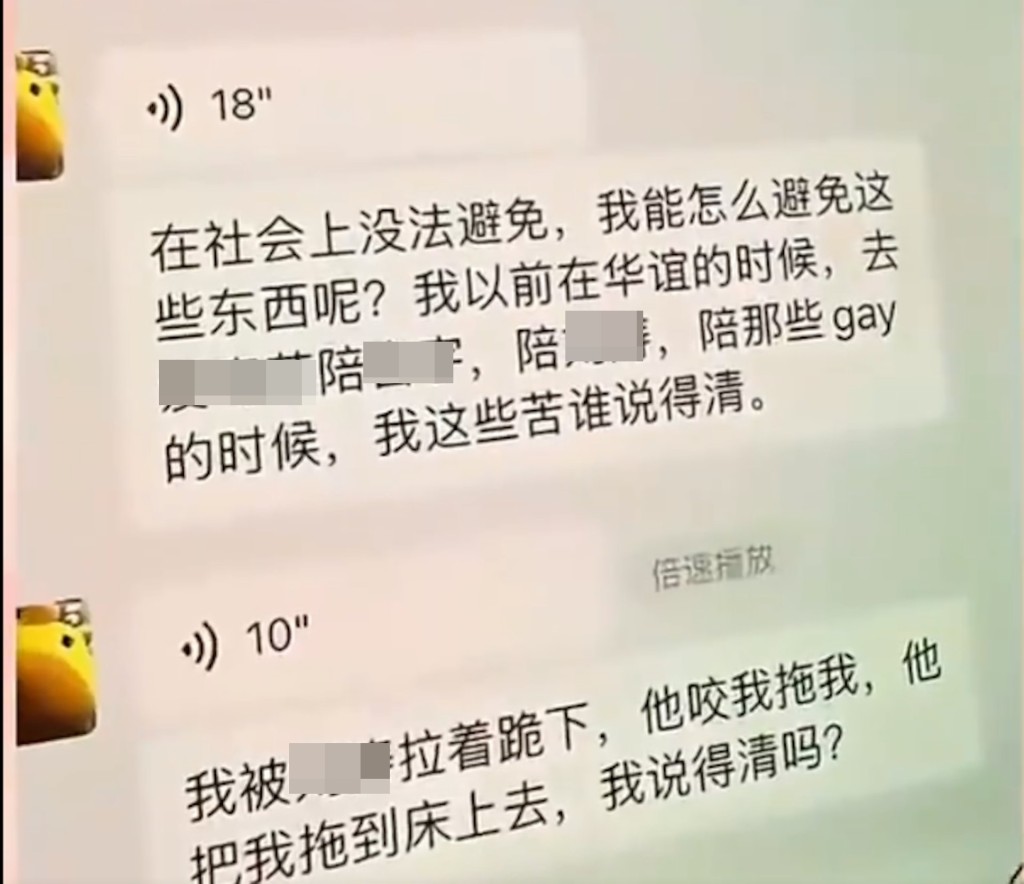 金澤在對話中表示,自己需要陪「那些gay」,並曾被拉上床。