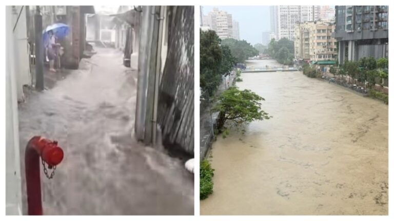 黑雨襲港 新界西北多處水浸 屯門村路變激流
