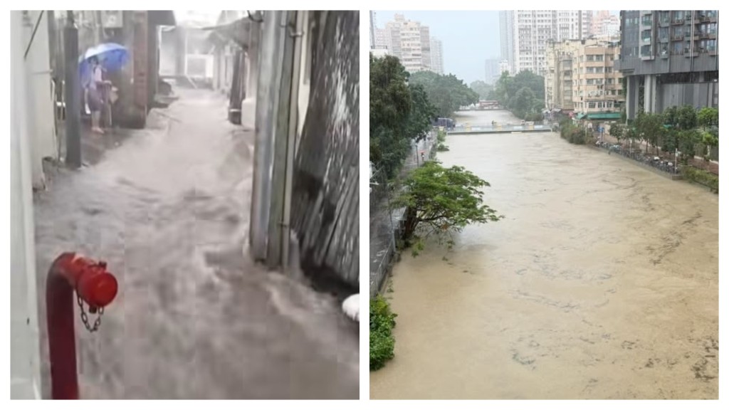 黑雨襲港 新界西北多處水浸 屯門村路變激流