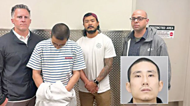 金明鎮（左二）在老撾被捕，隨後被移送回美。 橙縣地檢署/聖荷西警察局