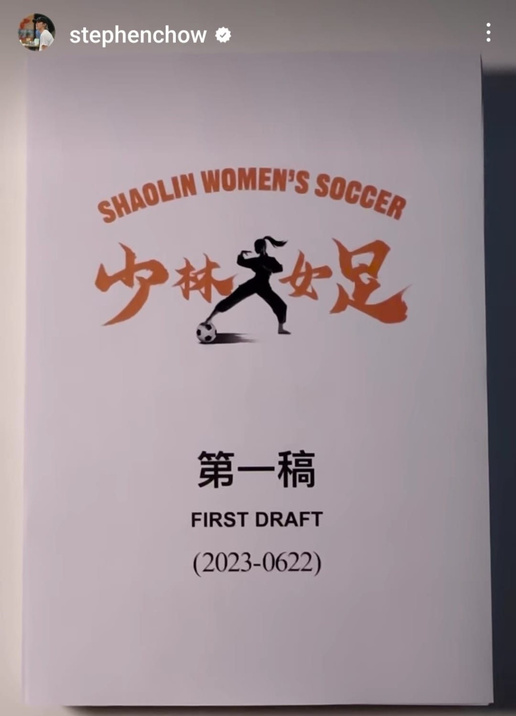 新電影《功夫女足》(前名《少林女足》)的劇本封面。