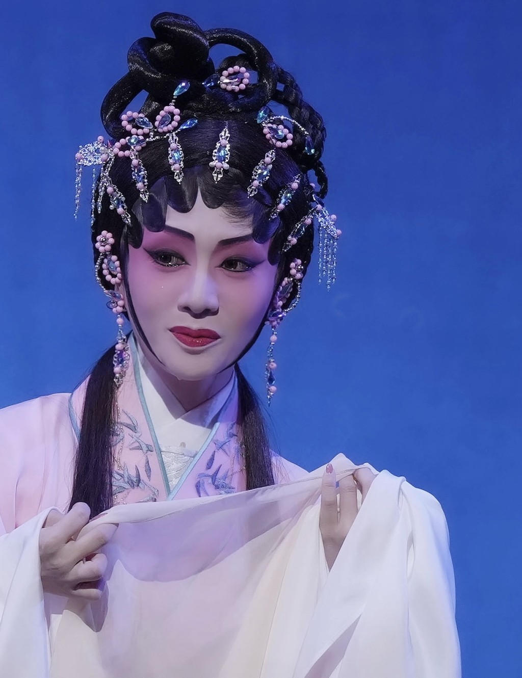 梁非同將林黛玉的哀愁情感，透過表情與做手揮洒自如地呈現。