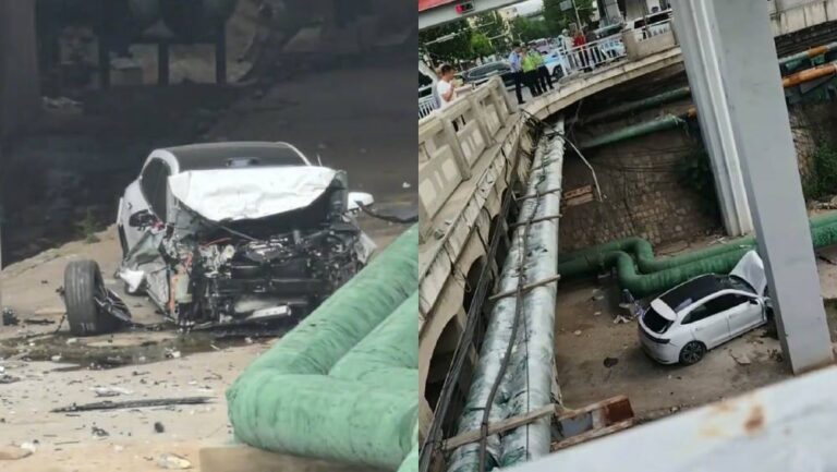 山西陽泉發生交通意外 車輛撞斷橋欄墮下 兩女子受傷送院